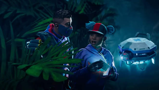 Octane (left), Lifeline (middle) and DOC the healing drone (right) in Apex Legends Lifeline cinematic trailer for 'Stories from the Outlands'.